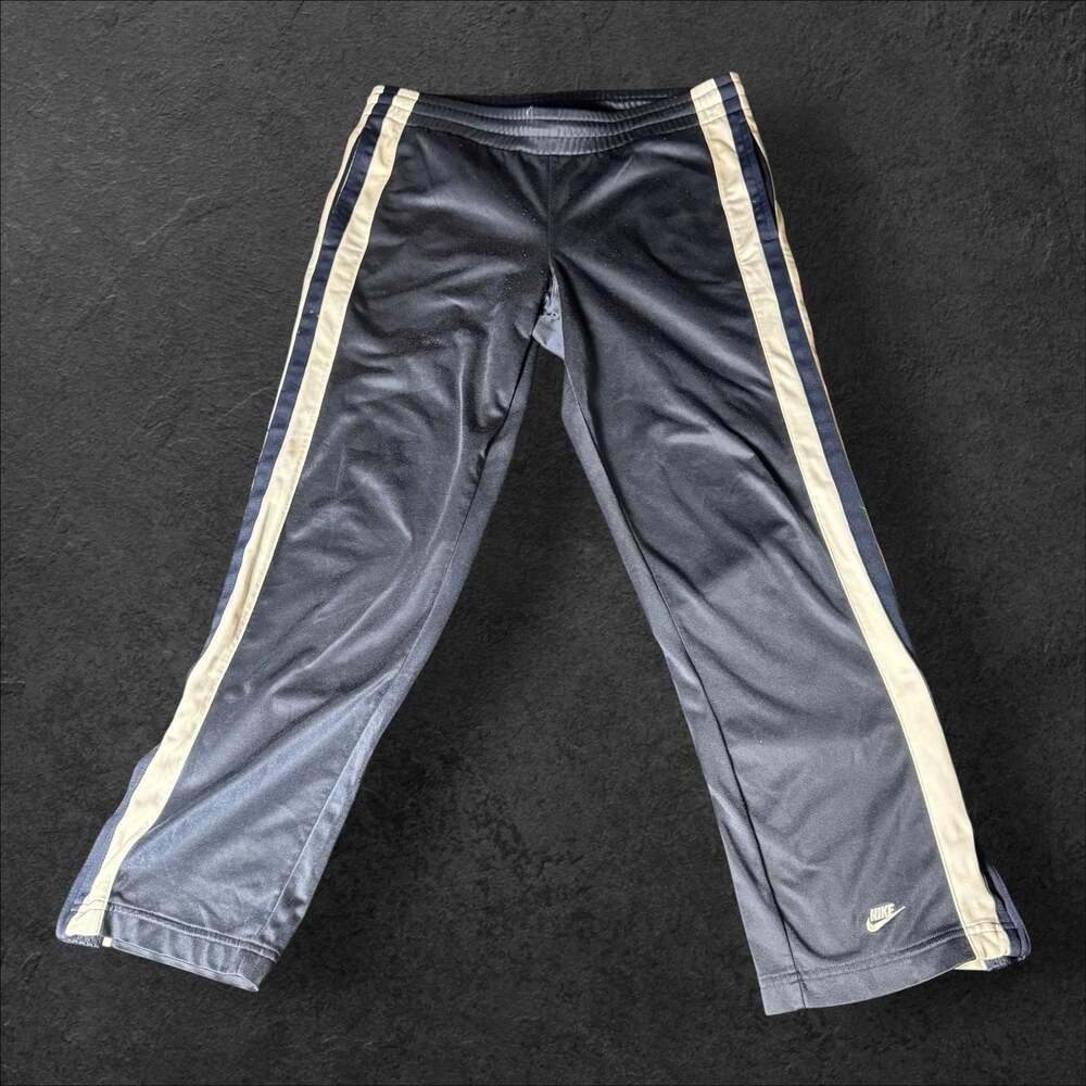 Vintage Nike Y2K Navy and White Side Stripe Track Pants